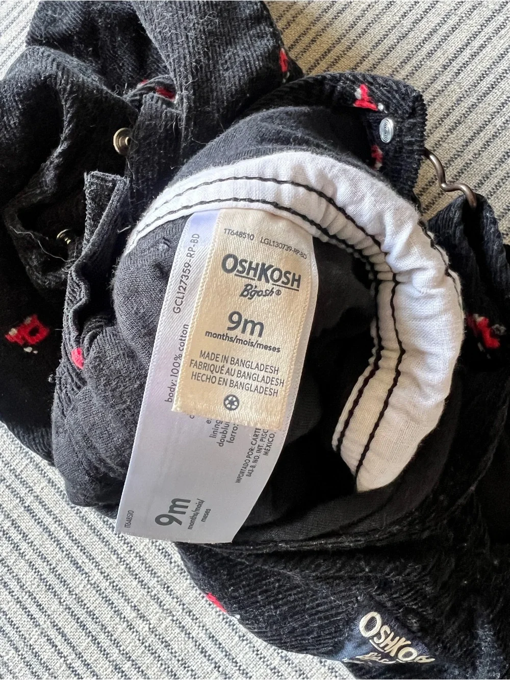 Like new OshKosh B'gosh black corduroy train overalls